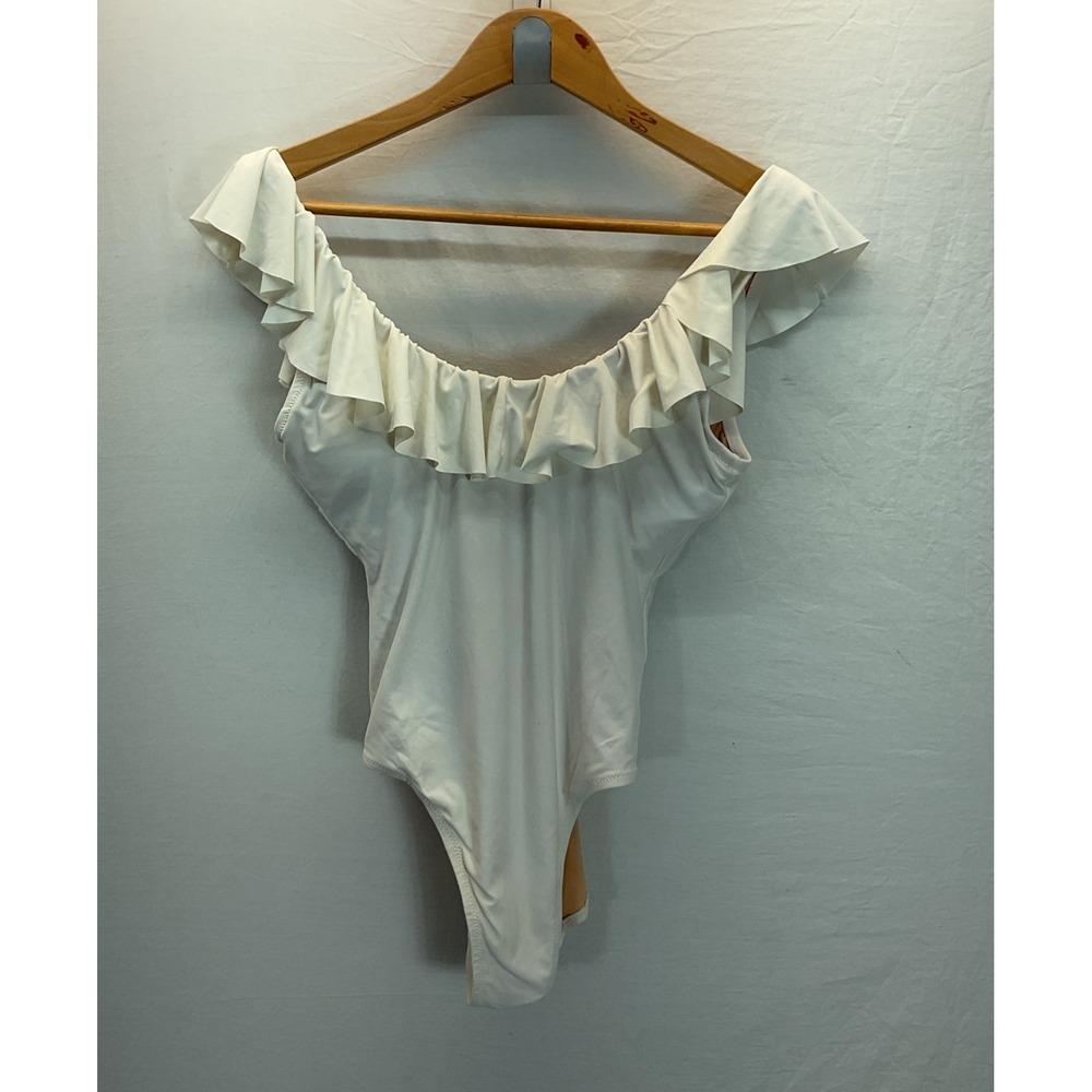 J. Crew White Ruffle Scoopback One Piece Swimsuit Sz 4 Resort